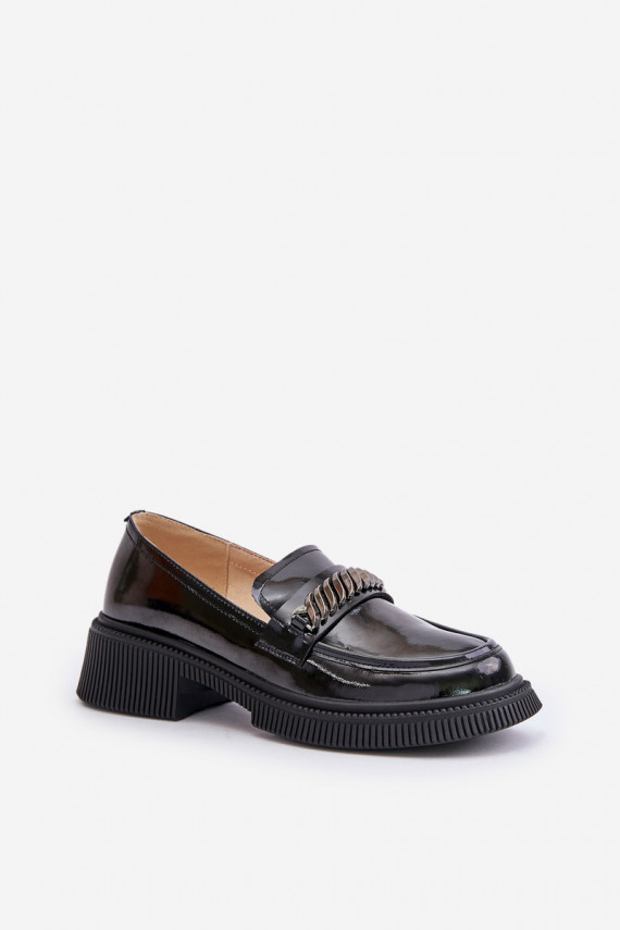 Women's Patent Loafers With Decoration LZ42-030 Black D&A