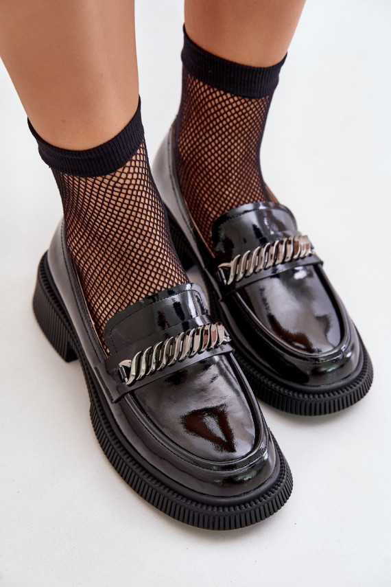 Women's Patent Loafers With Decoration LZ42-030 Black D&A