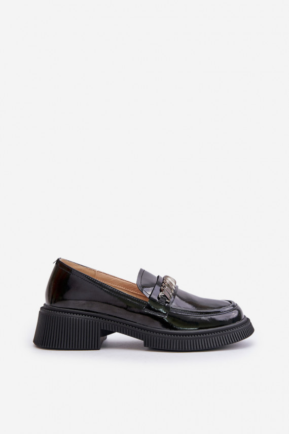 Women's Patent Loafers With Decoration LZ42-030 Black D&A