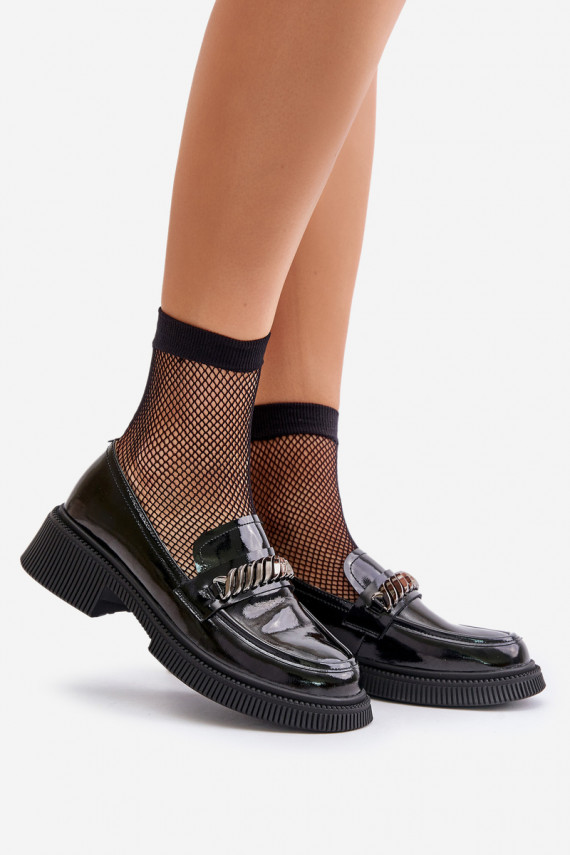 Women's Patent Loafers With Decoration LZ42-030 Black D&A