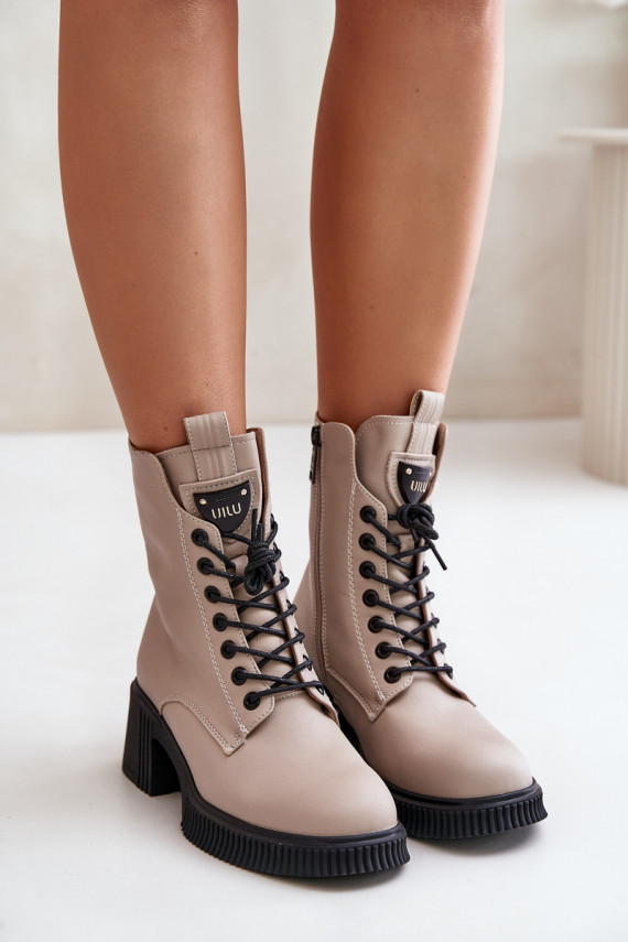 Warm Women Boots Made Of Natural Leather Beige Vinceza 66671