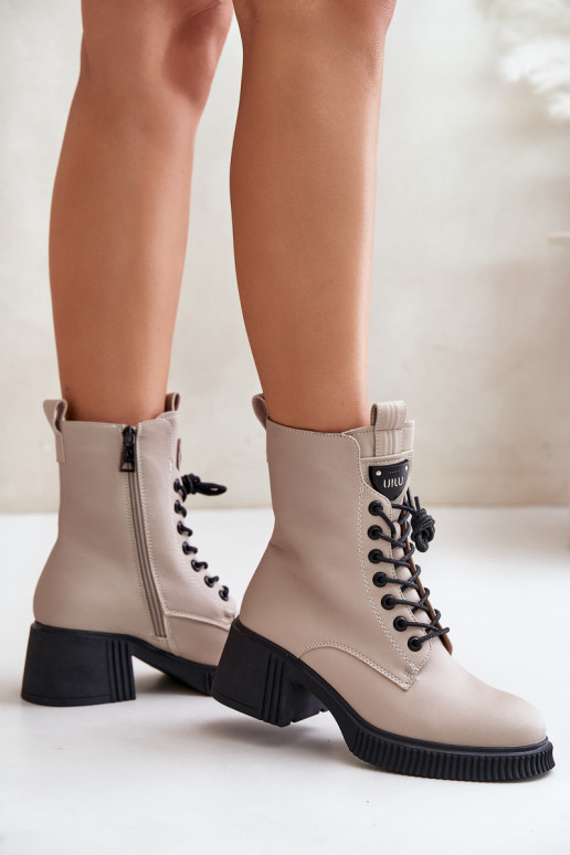Warm Women Boots Made Of Natural Leather Beige Vinceza 66671