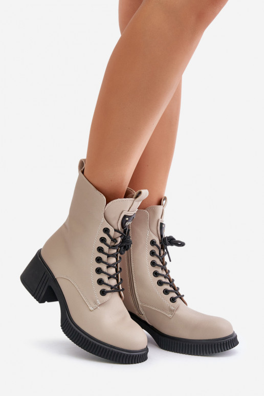 Warm Women Boots Made Of Natural Leather Beige Vinceza 66671