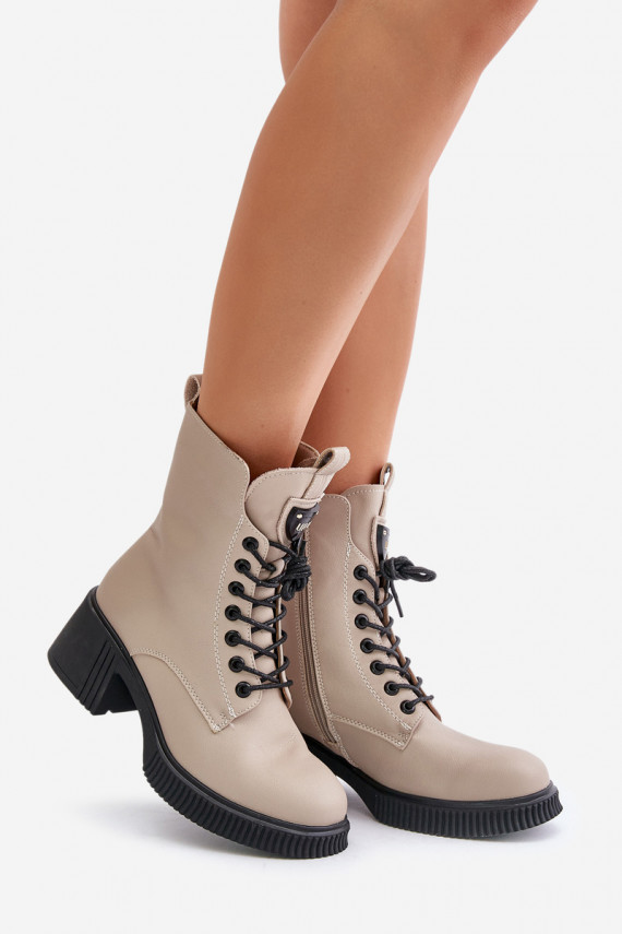 Warm Women Boots Made Of Natural Leather Beige Vinceza 66671