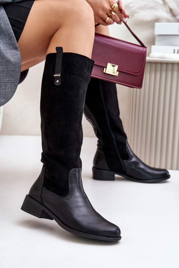 Women's Warm Knee-High Boots With Zipper Black Ivasira