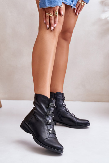 Warm Women's Ankle Boots with Zipper Black Evalith 2