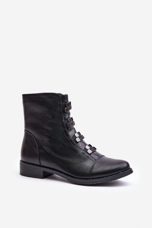 Warm Women's Ankle Boots with Zipper Black Evalith