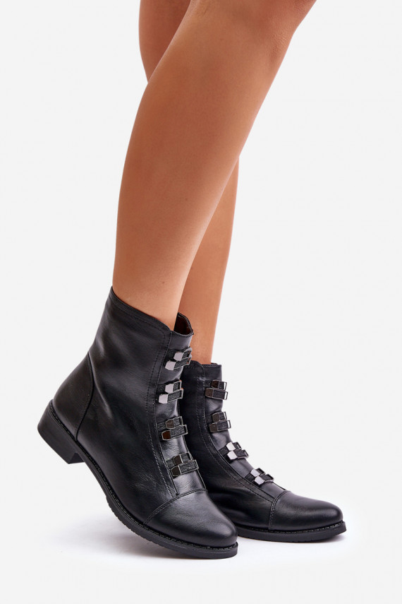 Warm Women's Ankle Boots with Zipper Black Evalith