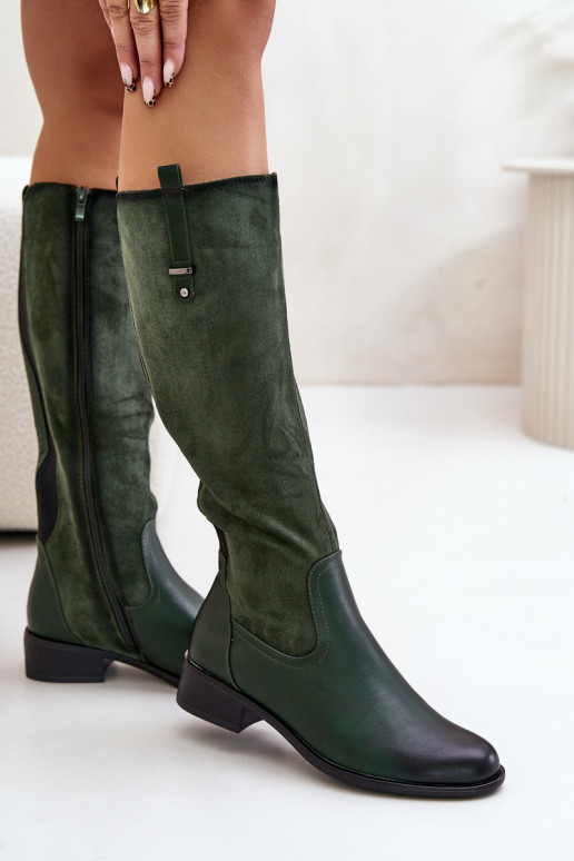 Women's Insulated Knee High Boots With Zipper Green Ivasira
