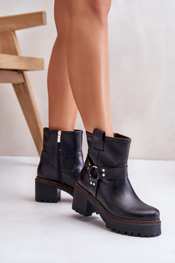 Women's Leather Ankle Boots With Zipper 3435 Lewski Black