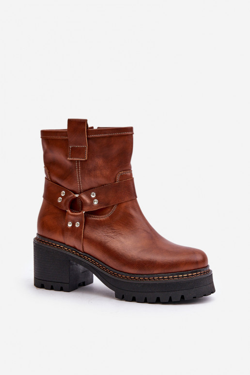 Women's Leather Ankle Boots With Zip Brown Lewski 3435