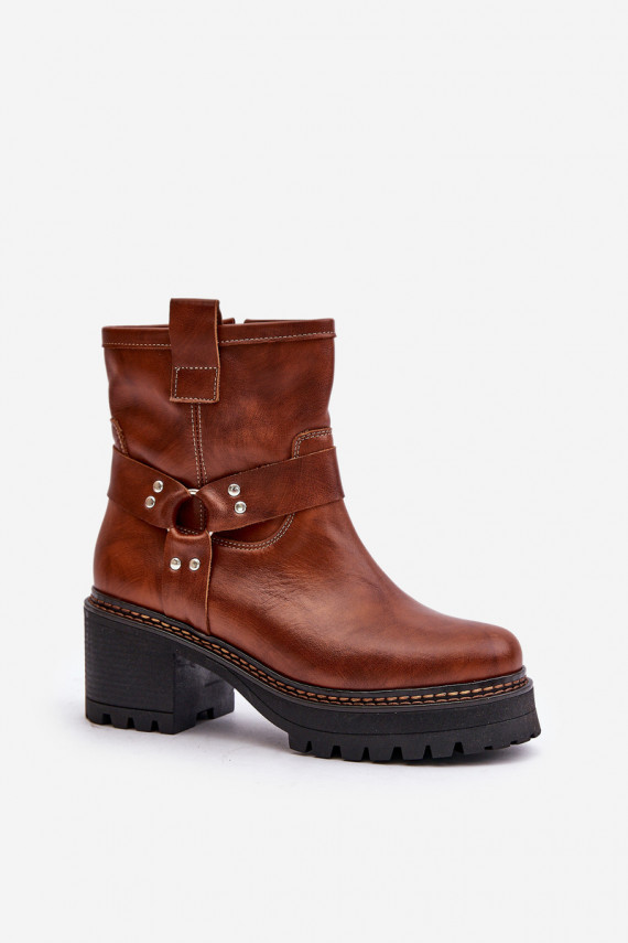 Women's Leather Ankle Boots With Zip Brown Lewski 3435