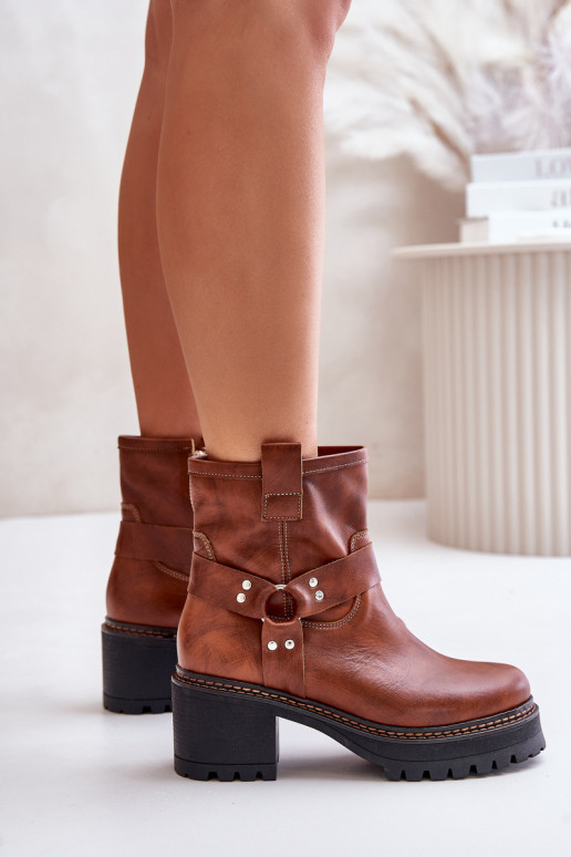 Women's Leather Ankle Boots With Zip Brown Lewski 3435