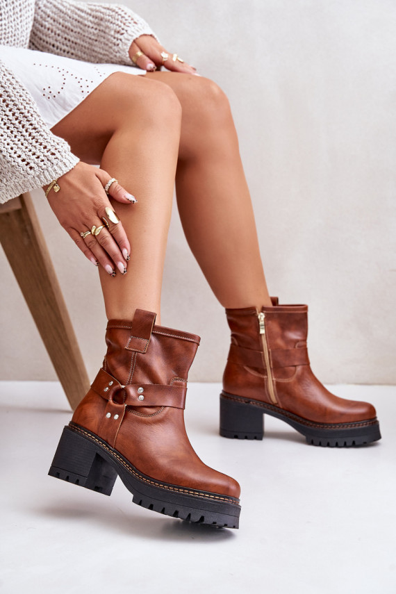 Women's Leather Ankle Boots With Zip Brown Lewski 3435
