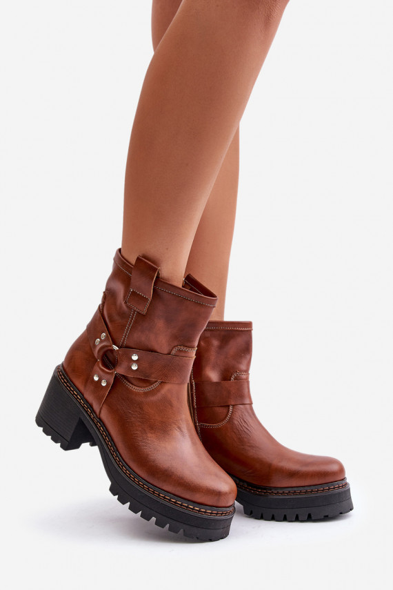 Women's Leather Ankle Boots With Zip Brown Lewski 3435