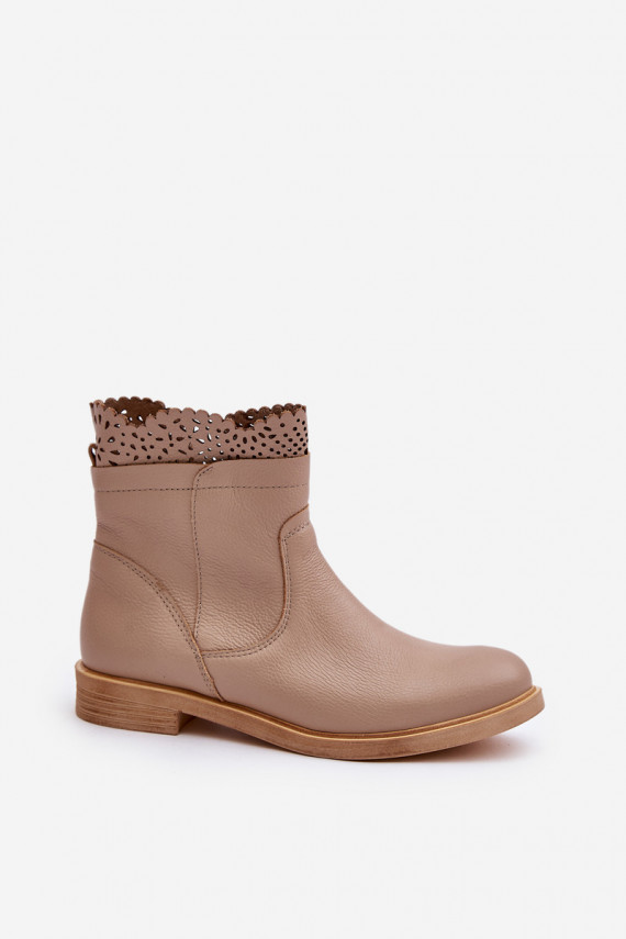 Low Women's Ankle Boots With Flat Heel Leather Lewski 3624 Beige