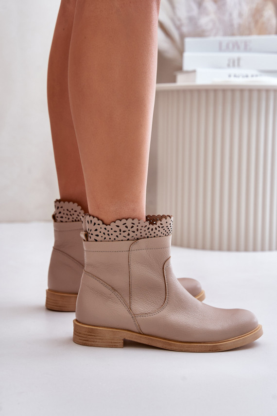 Low Women's Ankle Boots With Flat Heel Leather Lewski 3624 Beige