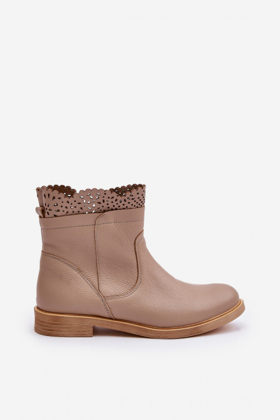 Low Women's Ankle Boots With Flat Heel Leather Lewski 3624 Beige