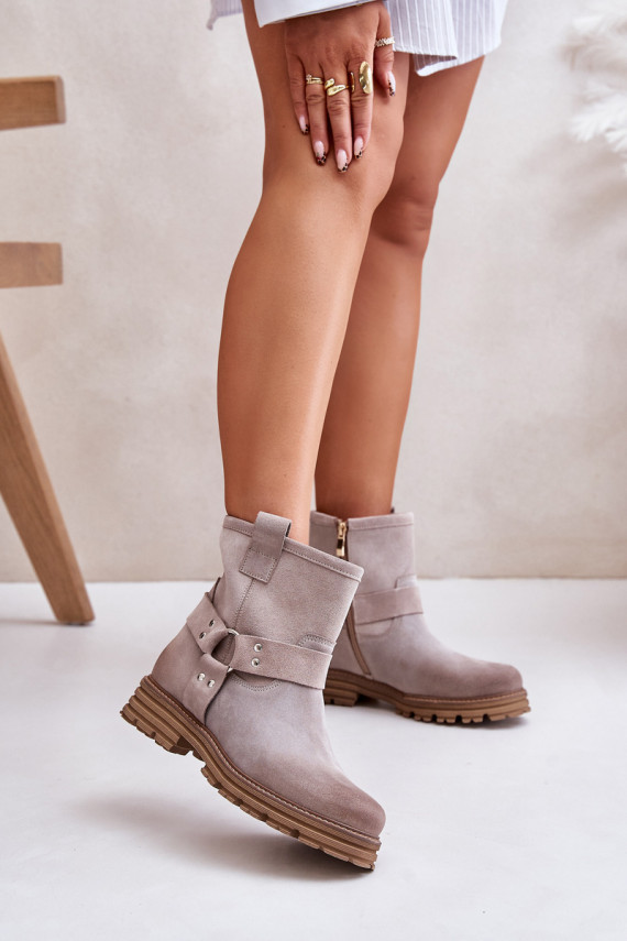 Women's Suede Boots On Flat Heel 3610 Lewski Cappucino