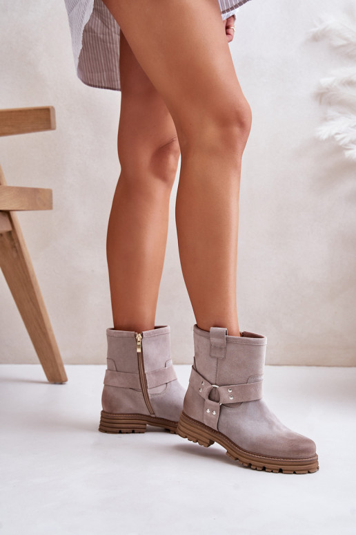 Women's Suede Boots On Flat Heel 3610 Lewski Cappucino