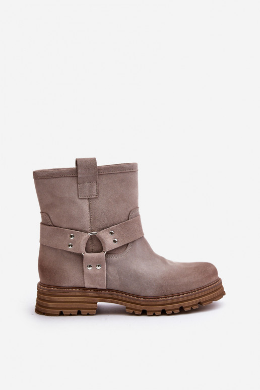 Women's Suede Boots On Flat Heel 3610 Lewski Cappucino