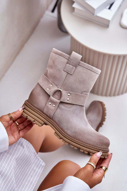 Women's Suede Boots On Flat Heel 3610 Lewski Cappucino