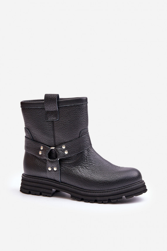 Leather Women Boots Flat Heel Black Lewski 3610