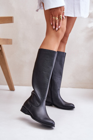 Leather Women's Knee-High Boots with Zip Lewski 3616 Black 2