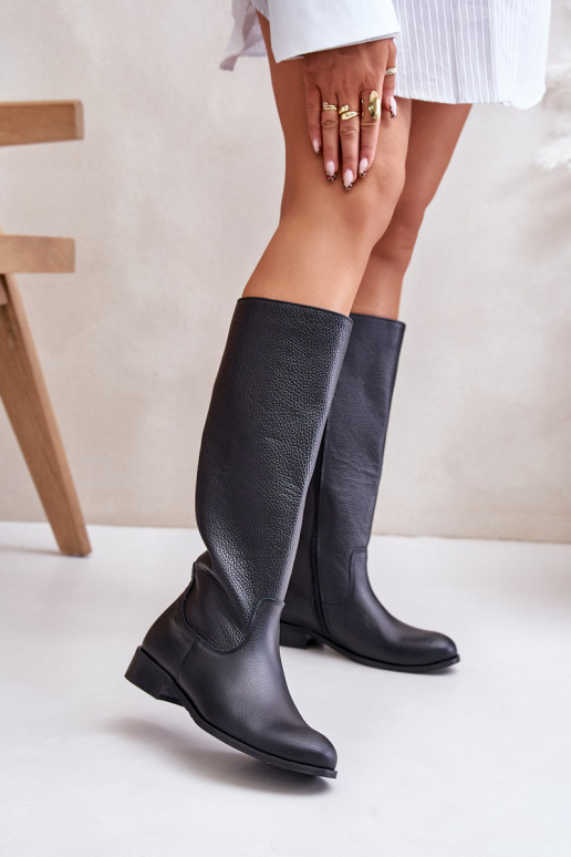 Leather Women's Knee-High Boots with Zip Lewski 3616 Black