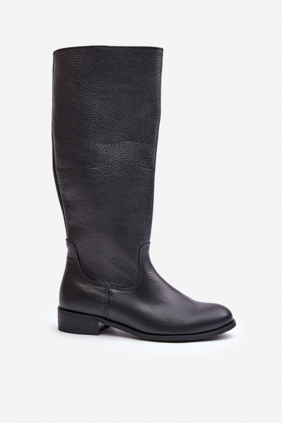 Leather Women's Knee-High Boots with Zip Lewski 3616 Black