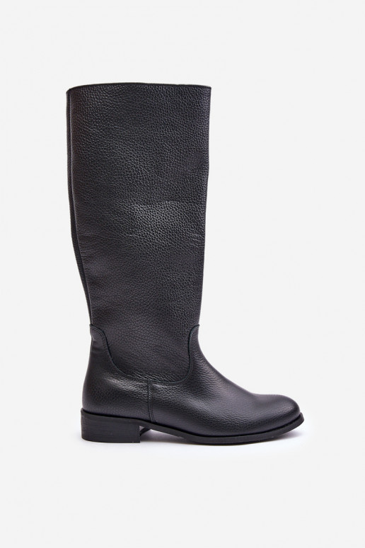 Leather Women's Knee-High Boots with Zip Lewski 3616 Black