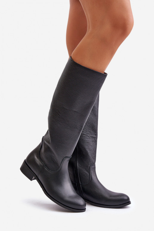 Leather Women's Knee-High Boots with Zip Lewski 3616 Black