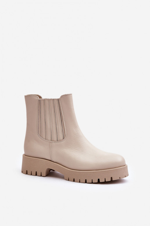 Women Slip-On Boots On Flat Heel Leather Light Beige Lewski 3611