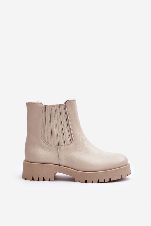Women Slip-On Boots On Flat Heel Leather Light Beige Lewski 3611