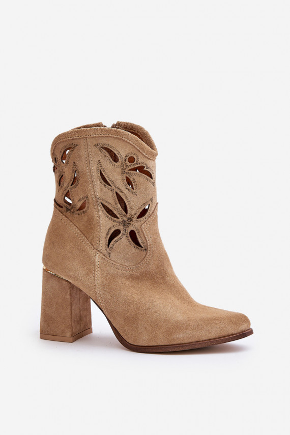 Suede Openwork Ankle Boots On Heel Beige Lewski 3629