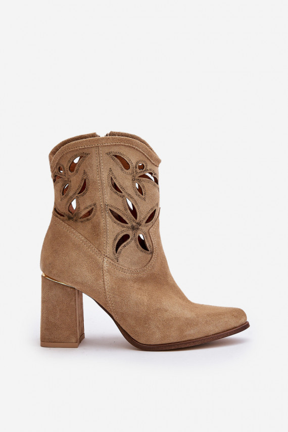 Suede Openwork Ankle Boots On Heel Beige Lewski 3629
