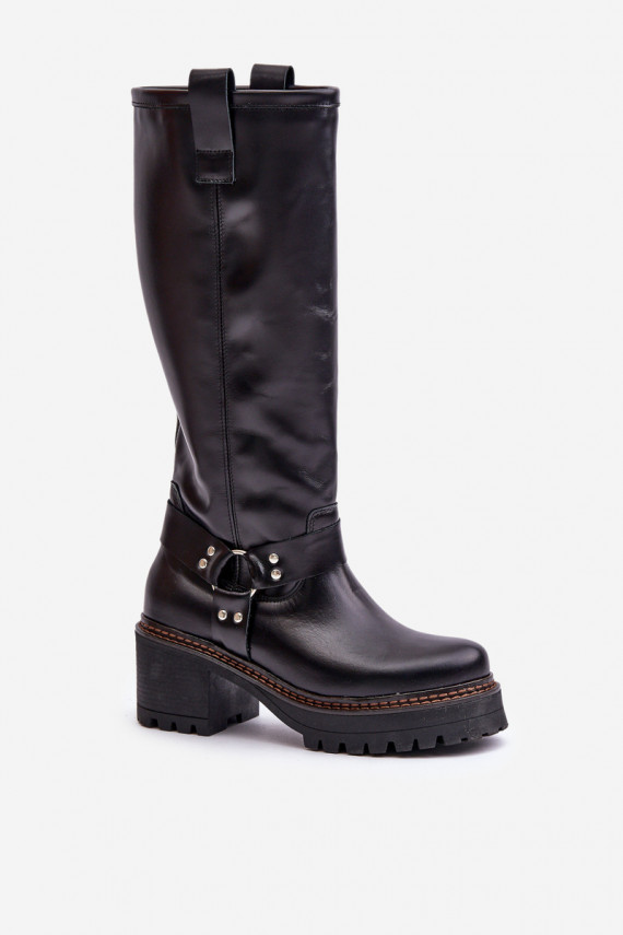 Leather Knee High Women's Boots Black Lewski 3432