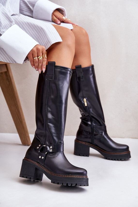 Leather Knee High Women's Boots Black Lewski 3432