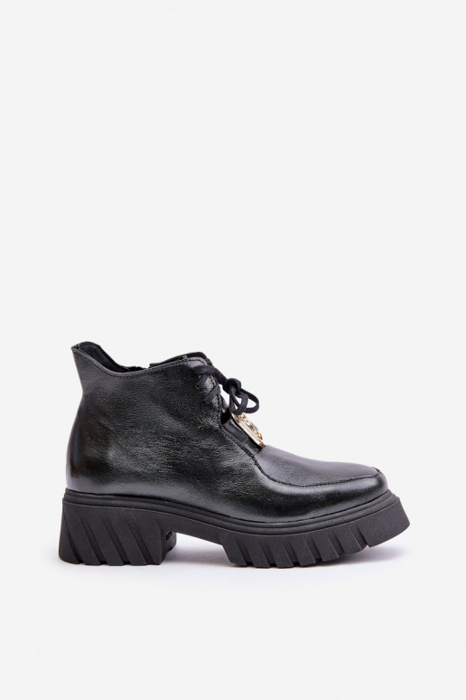Zazoo 2952 Leather Ankle Boots With Golden Decoration Black