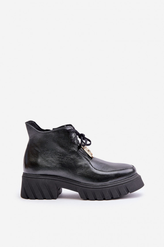 Zazoo 2952 Leather Ankle Boots With Golden Decoration Black