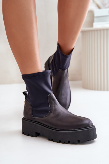 Zazoo 2947 Slip-On Women's Boots Made of Natural Leather Black 2