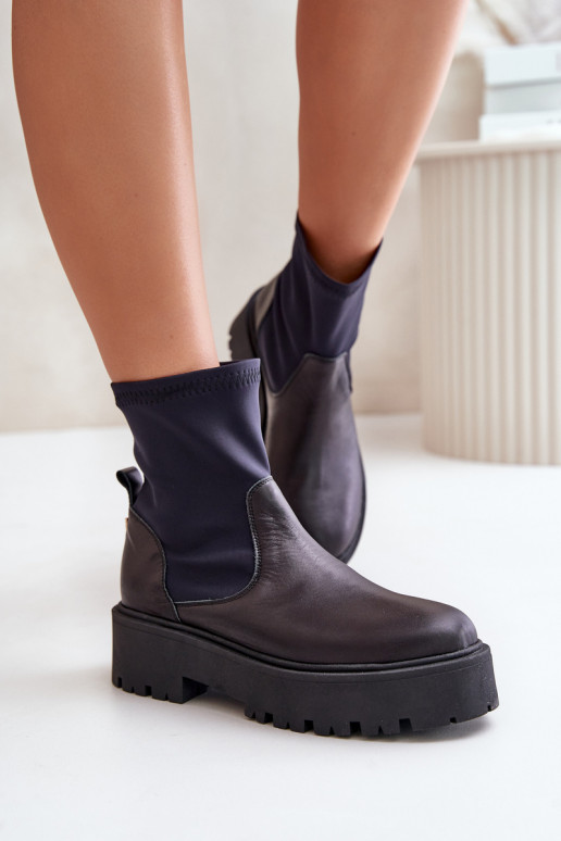 Zazoo 2947 Slip-On Women's Boots Made of Natural Leather Black