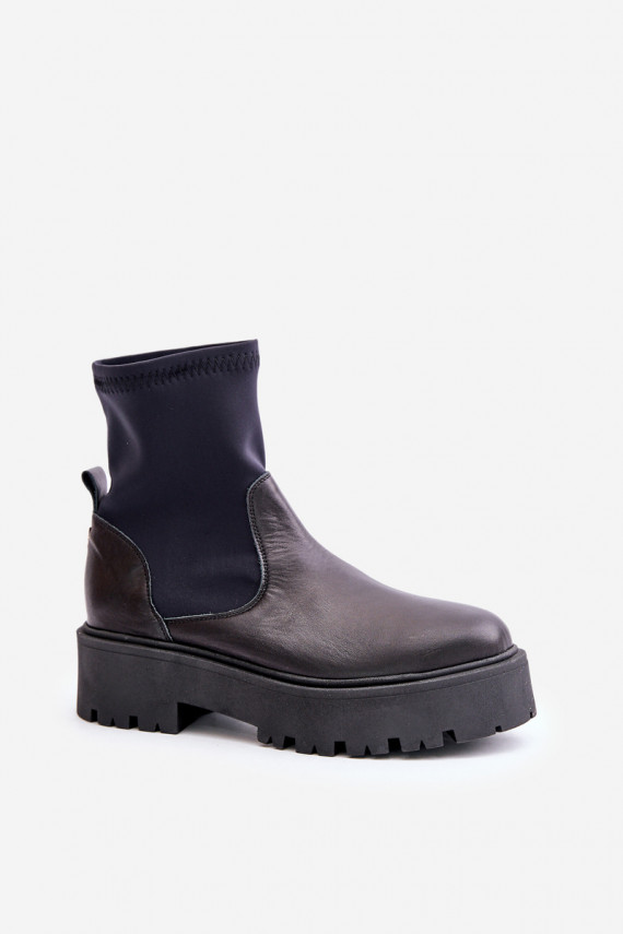 Zazoo 2947 Slip-On Women's Boots Made of Natural Leather Black