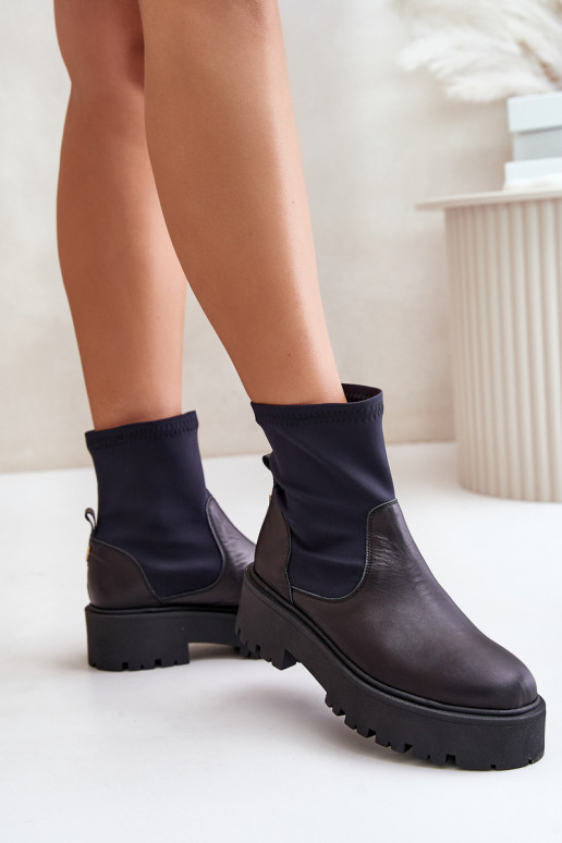 Zazoo 2947 Slip-On Women's Boots Made of Natural Leather Black