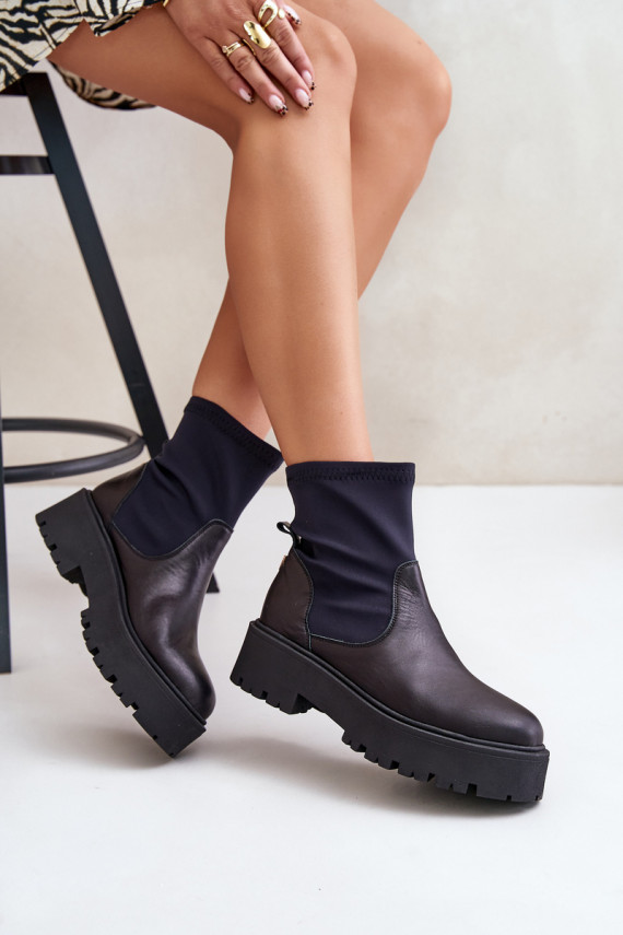 Zazoo 2947 Slip-On Women's Boots Made of Natural Leather Black
