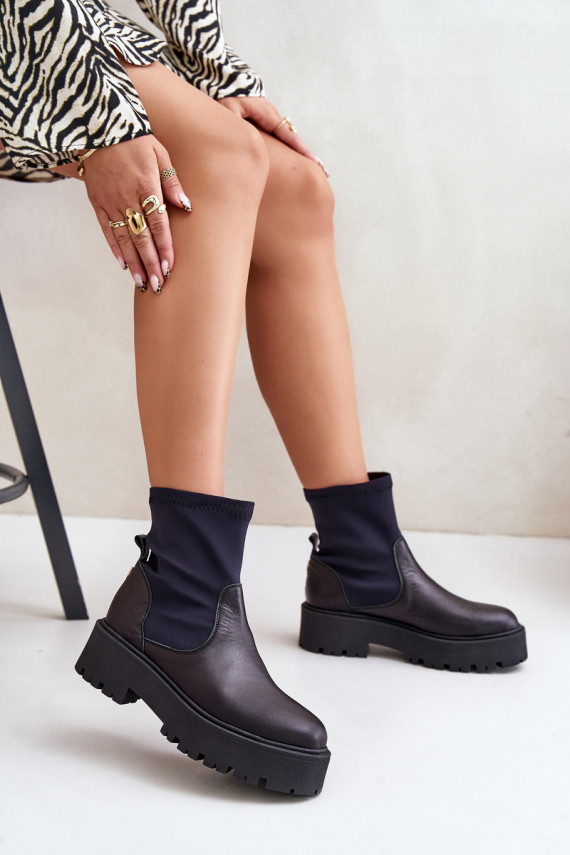 Zazoo 2947 Slip-On Women's Boots Made of Natural Leather Black