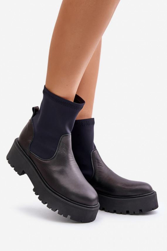 Zazoo 2947 Slip-On Women's Boots Made of Natural Leather Black