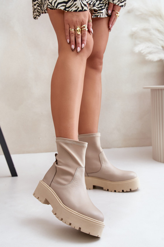Zazoo 2947 Slip-on Women's Boots Made of Natural Leather Beige