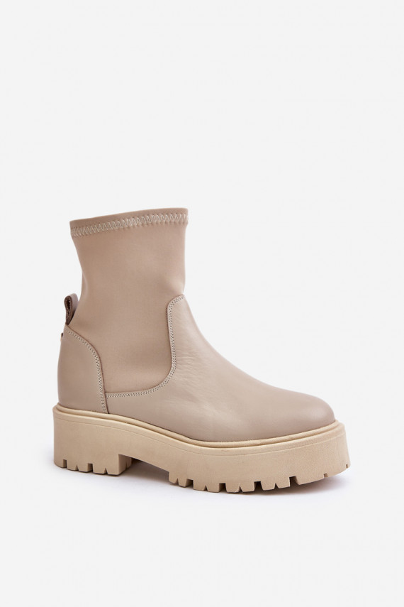 Zazoo 2947 Slip-on Women's Boots Made of Natural Leather Beige