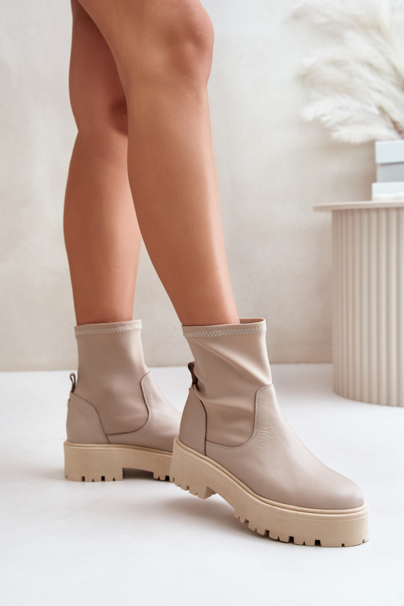Zazoo 2947 Slip-on Women's Boots Made of Natural Leather Beige